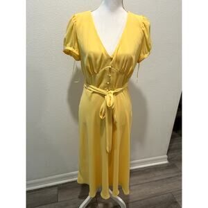 Lauren Ralph Lauren Women Empire-Waist A-Line Dress Yellow Size 8 V-Neck Button